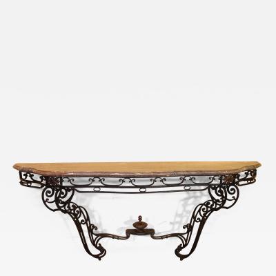 Large Console In Wrought Iron And Marble 19th Century