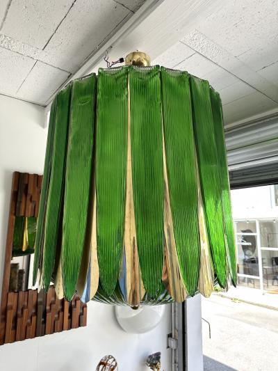 Large Contemporary Balloon Chandelier Brass and Green Murano Glass Italy