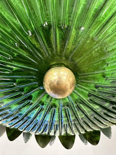 Large Contemporary Balloon Chandelier Brass and Green Murano Glass Italy