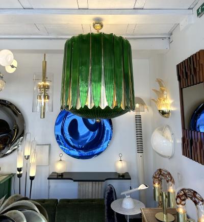 Large Contemporary Balloon Chandelier Brass and Green Murano Glass Italy