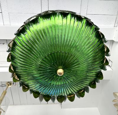 Large Contemporary Balloon Chandelier Brass and Green Murano Glass Italy