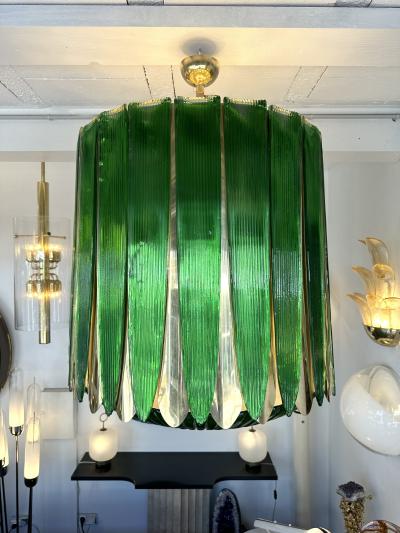 Large Contemporary Balloon Chandelier Brass and Green Murano Glass Italy
