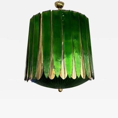 Large Contemporary Balloon Chandelier Brass and Green Murano Glass Italy