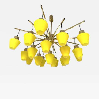 Large Contemporary Brass Chandelier Yellow Murano Glass Cup Italy