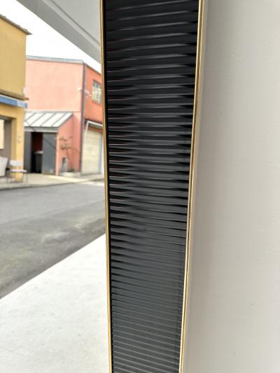 Large Contemporary Brass and Black Fluted Murano Glass Mirror Italy