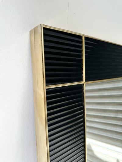 Large Contemporary Brass and Black Fluted Murano Glass Mirror Italy