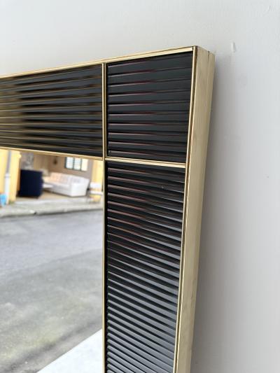 Large Contemporary Brass and Black Fluted Murano Glass Mirror Italy