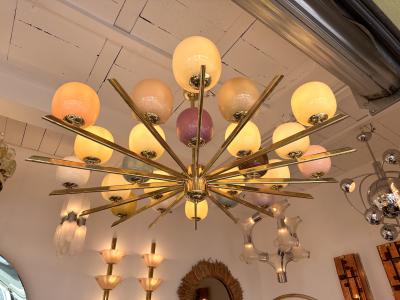Large Contemporary Candy Chandelier Brass and Murano Glass Italy