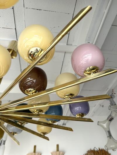 Large Contemporary Candy Chandelier Brass and Murano Glass Italy