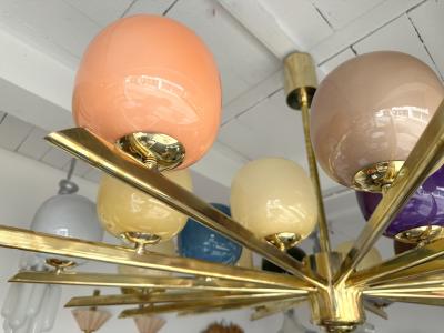 Large Contemporary Candy Chandelier Brass and Murano Glass Italy