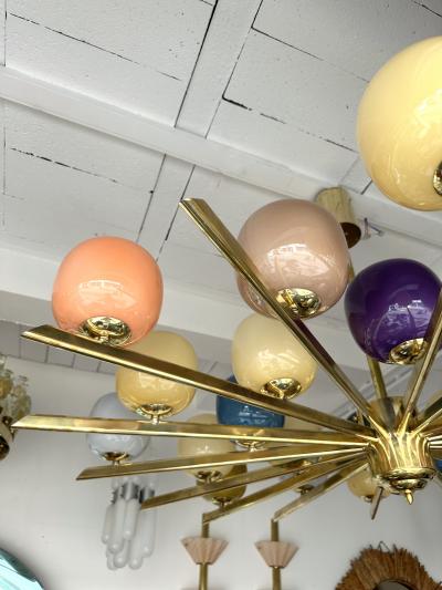 Large Contemporary Candy Chandelier Brass and Murano Glass Italy