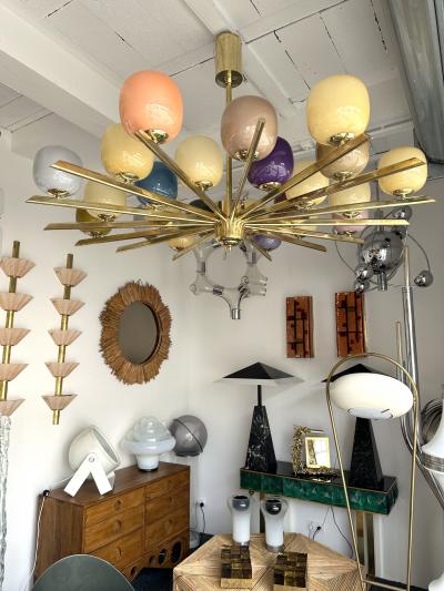 Large Contemporary Candy Chandelier Brass and Murano Glass Italy