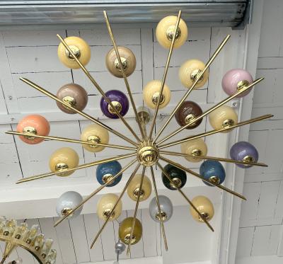Large Contemporary Candy Chandelier Brass and Murano Glass Italy