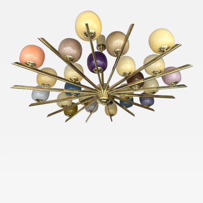 Large Contemporary Candy Chandelier Brass and Murano Glass Italy