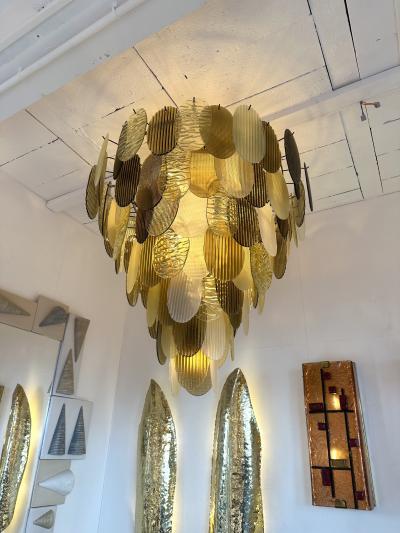 Large Contemporary Chandelier Tan Brown Tapestry Murano Glass by AD Italy