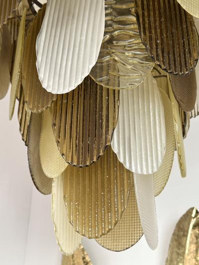 Large Contemporary Chandelier Tan Brown Tapestry Murano Glass by AD Italy