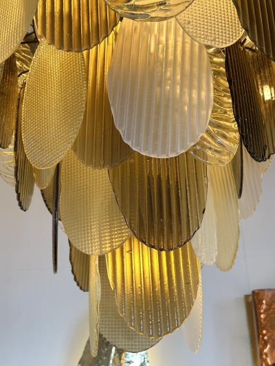 Large Contemporary Chandelier Tan Brown Tapestry Murano Glass by AD Italy