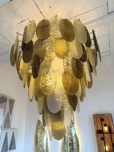 Large Contemporary Chandelier Tan Brown Tapestry Murano Glass by AD Italy