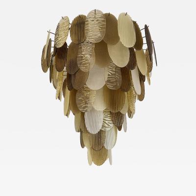 Large Contemporary Chandelier Tan Brown Tapestry Murano Glass by AD Italy