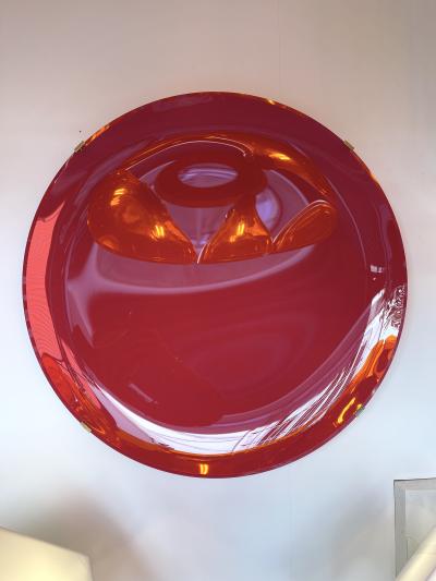 Large Contemporary Curve Concave Pink Mat Mirror Italy