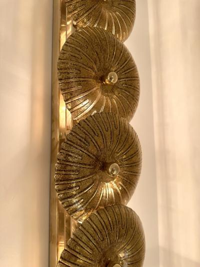 Large Contemporary Pair of Brass Gold Leaf Murano Glass Sconces Italy