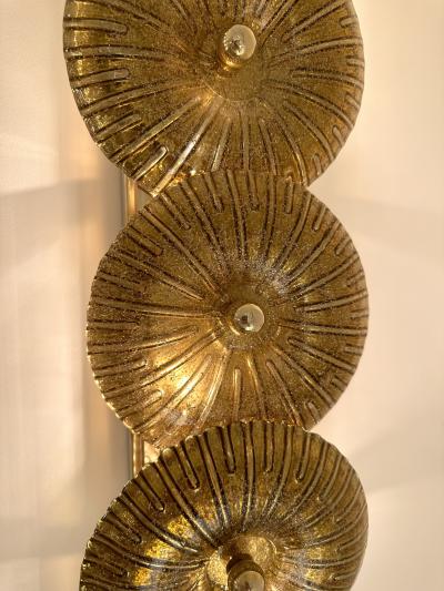 Large Contemporary Pair of Brass Gold Leaf Murano Glass Sconces Italy