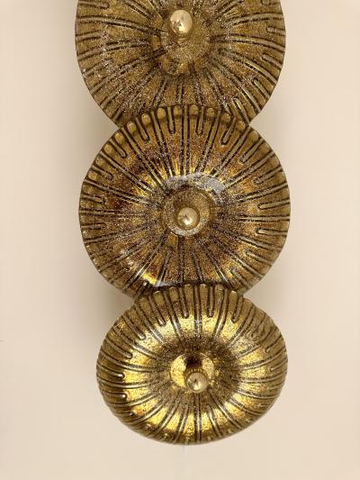 Large Contemporary Pair of Brass Gold Leaf Murano Glass Sconces Italy