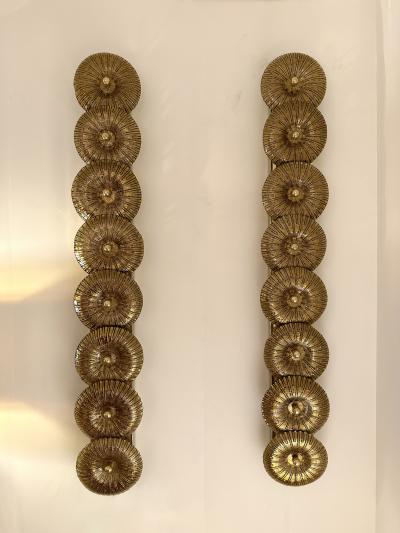 Large Contemporary Pair of Brass Gold Leaf Murano Glass Sconces Italy
