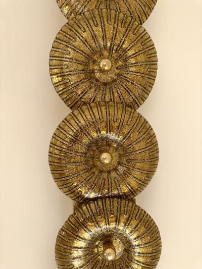 Large Contemporary Pair of Brass Gold Leaf Murano Glass Sconces Italy