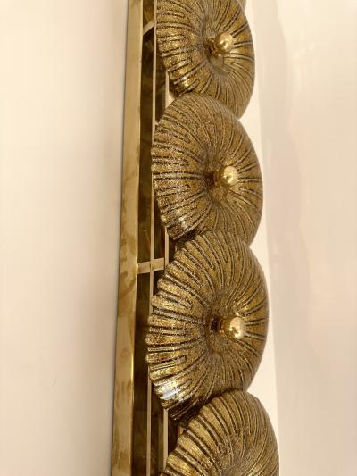 Large Contemporary Pair of Brass Gold Leaf Murano Glass Sconces Italy