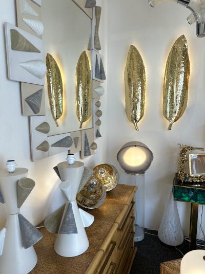 Large Contemporary Pair of Brass Palm Sconces Italy