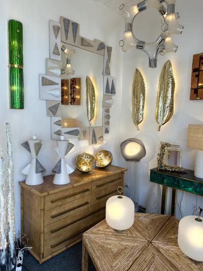 Large Contemporary Pair of Brass Palm Sconces Italy