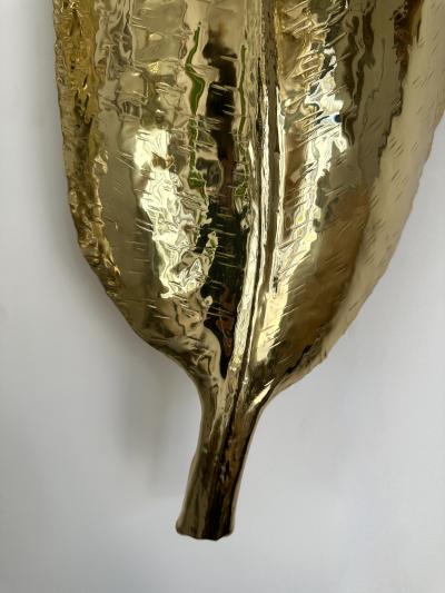 Large Contemporary Pair of Brass Palm Sconces Italy
