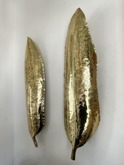Large Contemporary Pair of Brass Palm Sconces Italy