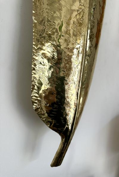 Large Contemporary Pair of Brass Palm Sconces Italy