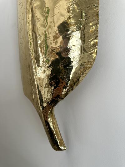 Large Contemporary Pair of Brass Palm Sconces Italy