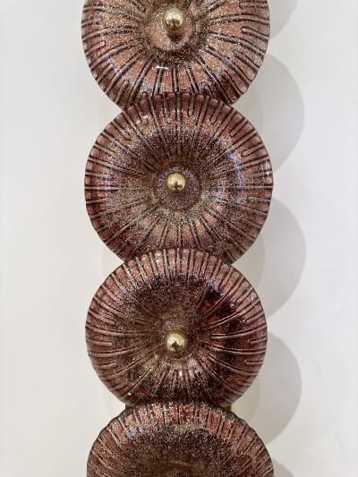 Large Contemporary Pair of Brass Pink Gold Leaf Murano Glass Sconces Italy