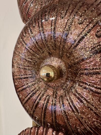 Large Contemporary Pair of Brass Pink Gold Leaf Murano Glass Sconces Italy