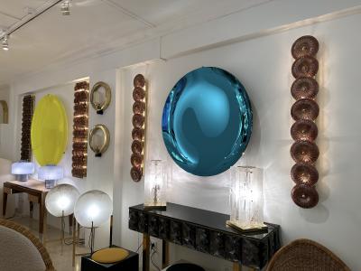 Large Contemporary Pair of Brass Pink Gold Leaf Murano Glass Sconces Italy