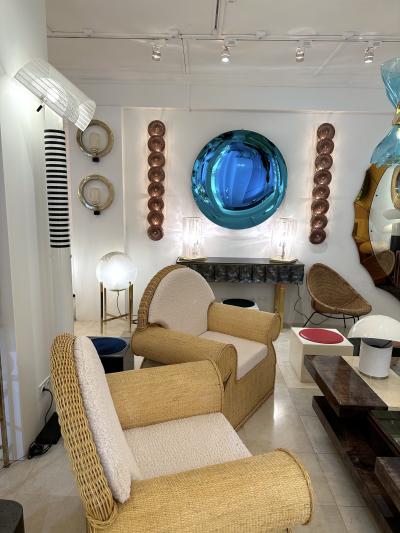 Large Contemporary Pair of Brass Pink Gold Leaf Murano Glass Sconces Italy