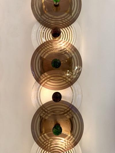 Large Contemporary Pair of Brass and Circle Disc Murano Glass Sconces Italy