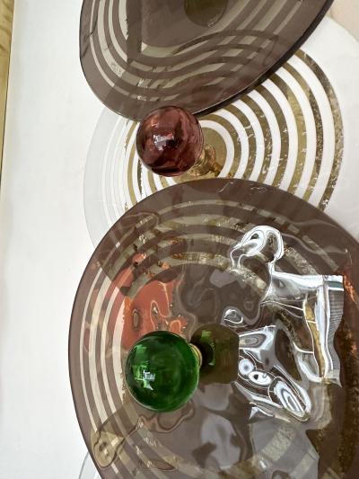 Large Contemporary Pair of Brass and Circle Disc Murano Glass Sconces Italy