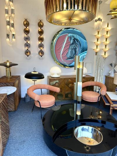 Large Contemporary Pair of Brass and Circle Disc Murano Glass Sconces Italy