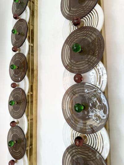 Large Contemporary Pair of Brass and Circle Disc Murano Glass Sconces Italy