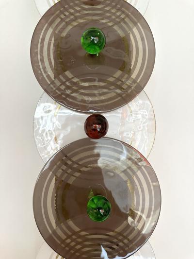 Large Contemporary Pair of Brass and Circle Disc Murano Glass Sconces Italy