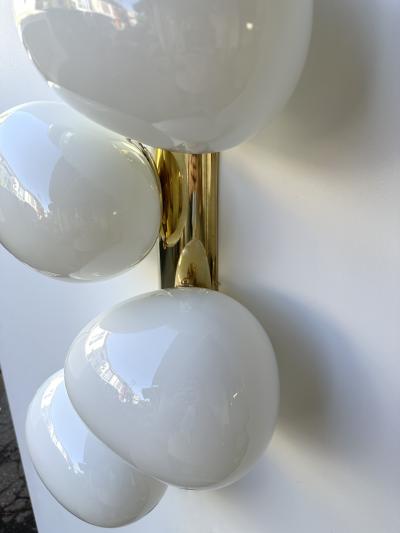Large Contemporary Pair of Brass and White Bulb Murano Glass Sconces Italy