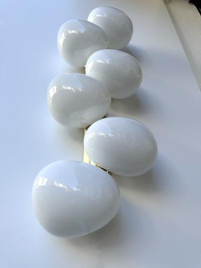 Large Contemporary Pair of Brass and White Bulb Murano Glass Sconces Italy