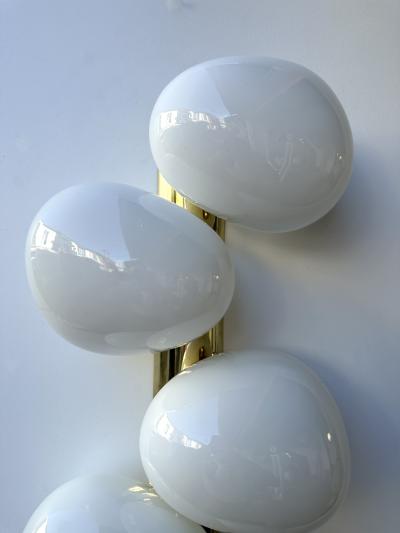 Large Contemporary Pair of Brass and White Bulb Murano Glass Sconces Italy