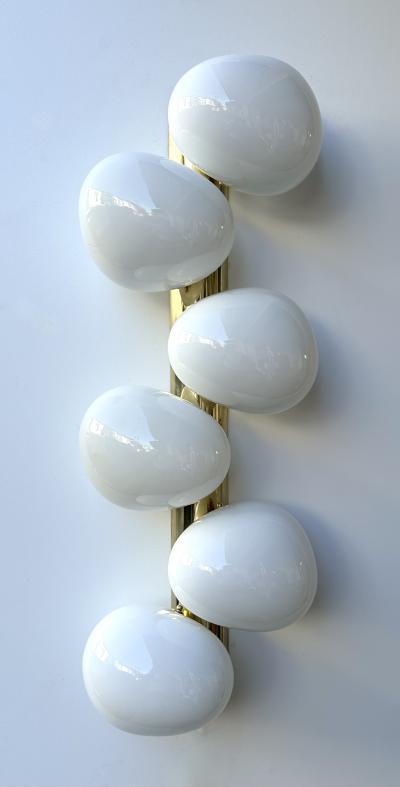 Large Contemporary Pair of Brass and White Bulb Murano Glass Sconces Italy