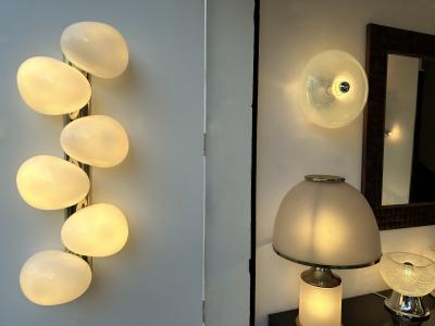 Large Contemporary Pair of Brass and White Bulb Murano Glass Sconces Italy